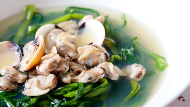 mussel water spinach soup