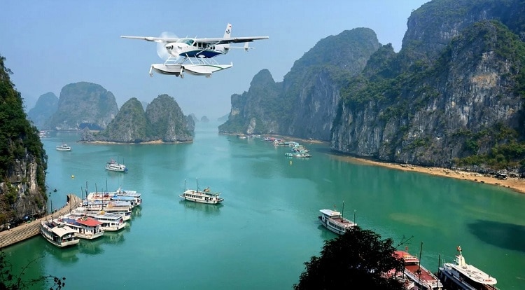 things to do in halong bay - view halong bay from helicopter