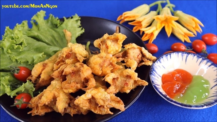 delicious crispy fried fish cake stuffed pumpkin flowers recipe 